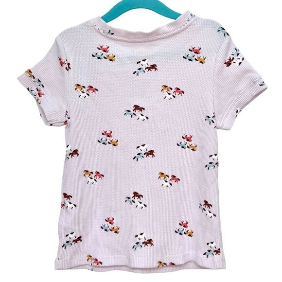 Cat & Jack Girls Kids Short Sleeve Lavender Horse Pattern Henley Tee. 5. 5T. NEW - Picture 2 of 8